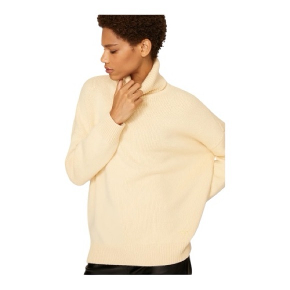 Tory Burch Oversized Turtleneck Sweater Cashmere Wool Blend Semolina Small - Picture 1 of 9